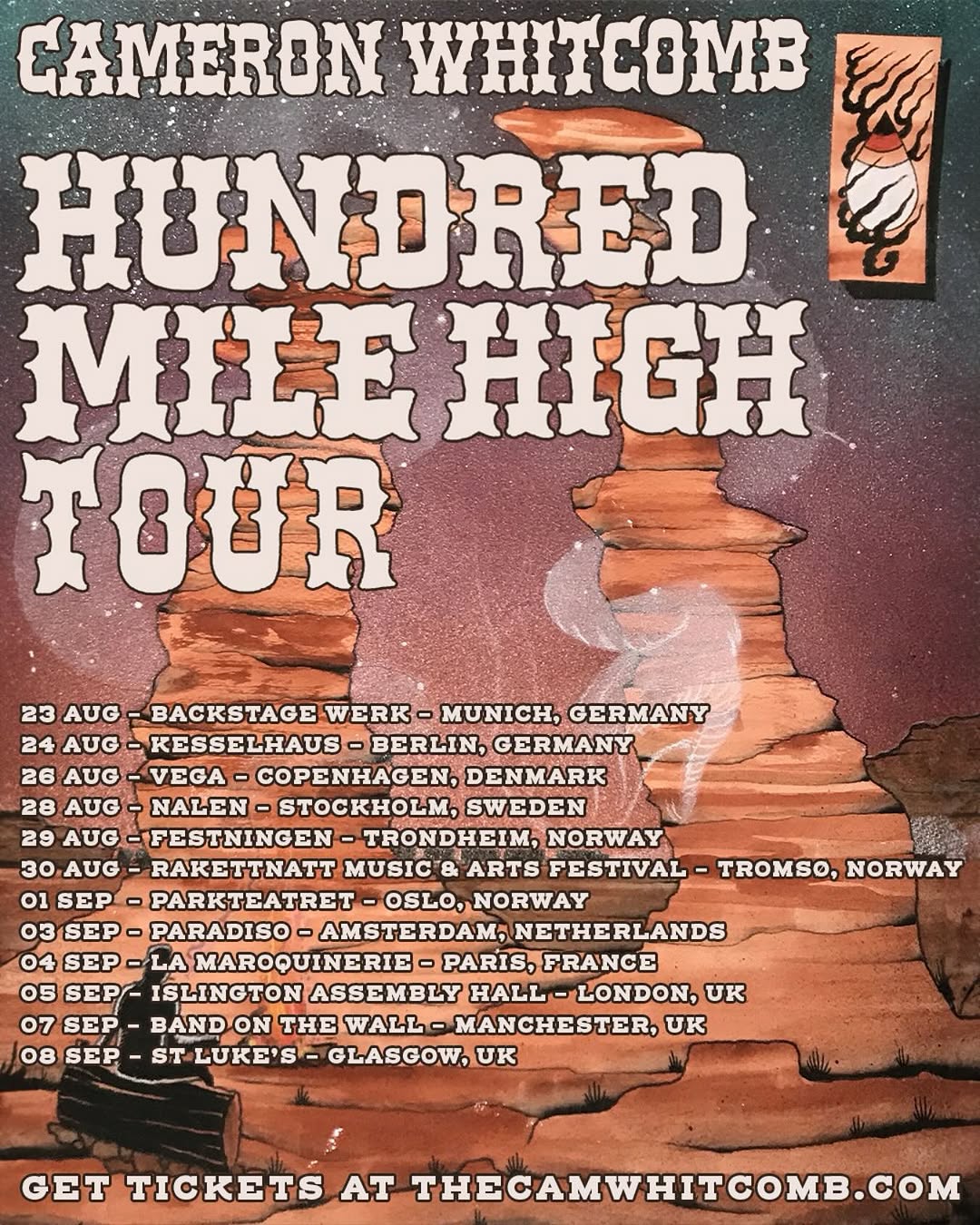 Cameron Whitcomb Hundred Mile High Tour Poster 2025